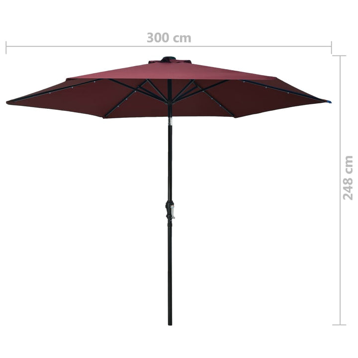 Parasol met LED-verlichting en stalen paal 300 cm bordeauxrood - Griffin Retail