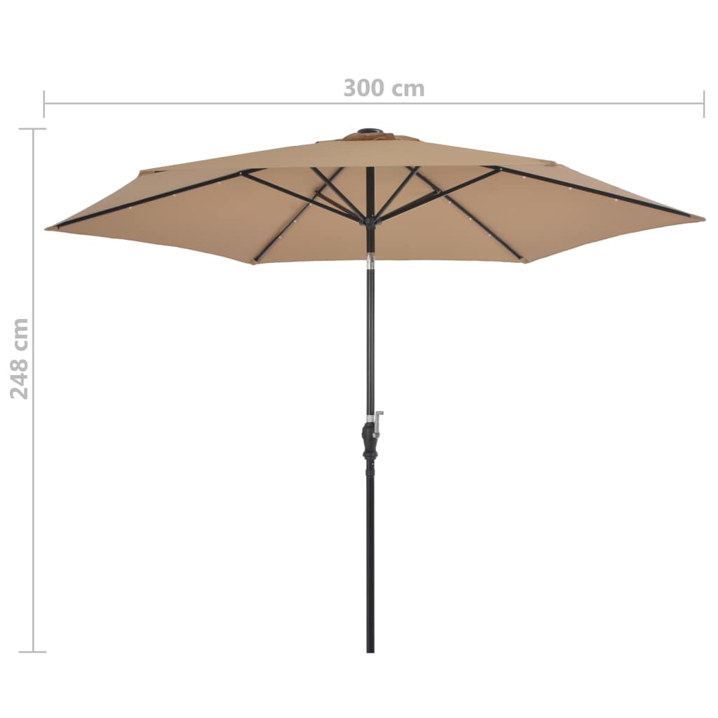 Parasol met LED-verlichting en stalen paal 300 cm taupe - Griffin Retail