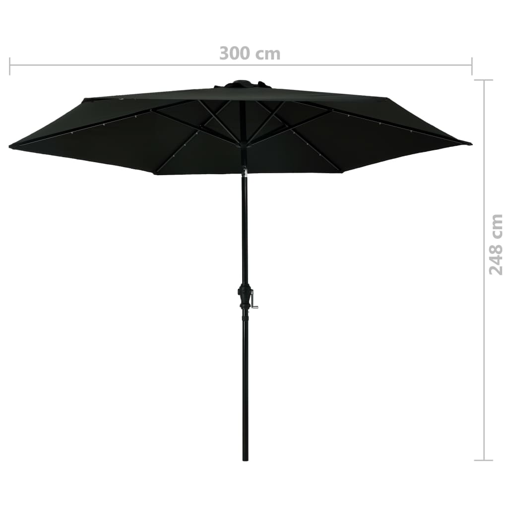Parasol met LED-verlichting en stalen paal 300 cm zwart - Griffin Retail
