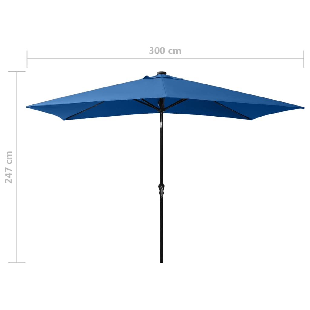 Parasol met LED's en stalen paal 2x3 m azuurblauw - Griffin Retail