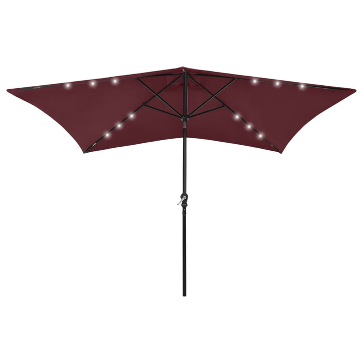 Parasol met LED's en stalen paal 2x3 m bordeauxrood - Griffin Retail