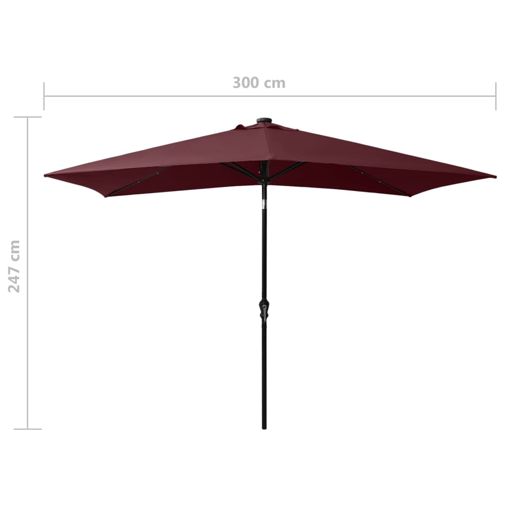 Parasol met LED's en stalen paal 2x3 m bordeauxrood - Griffin Retail