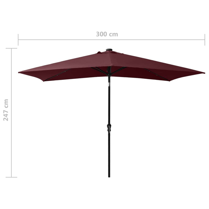 Parasol met LED's en stalen paal 2x3 m bordeauxrood - Griffin Retail