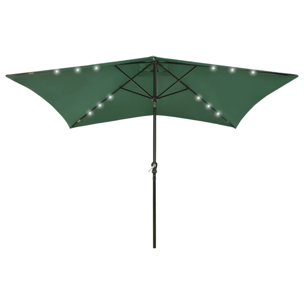 Parasol met LED's en stalen paal 2x3 m groen - Griffin Retail