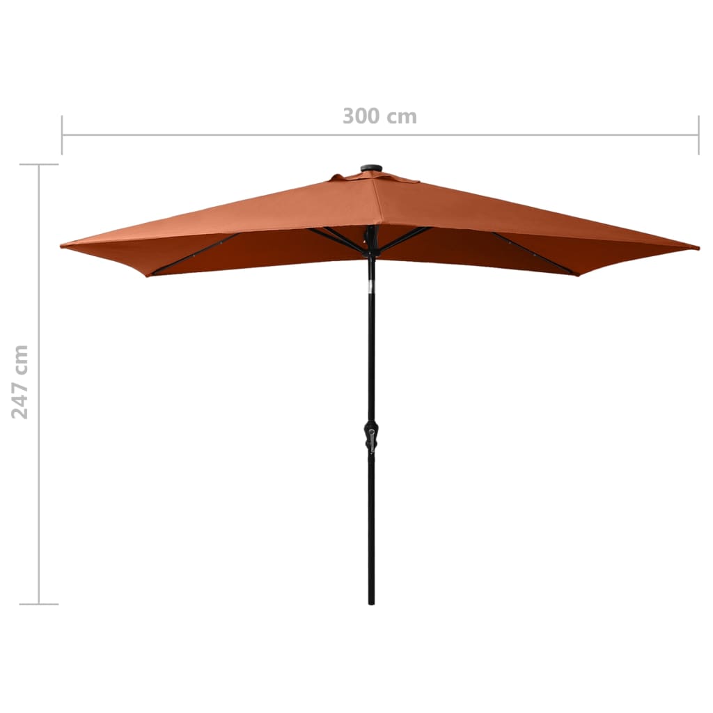 Parasol met LED's en stalen paal 2x3 m terracottakleurig - Griffin Retail