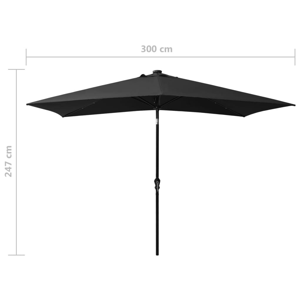 Parasol met LED's en stalen paal 2x3 m zwart - Griffin Retail