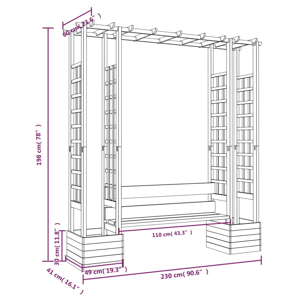 Pergola met bank en plantenbakken geïmpregneerd grenenhout - Griffin Retail