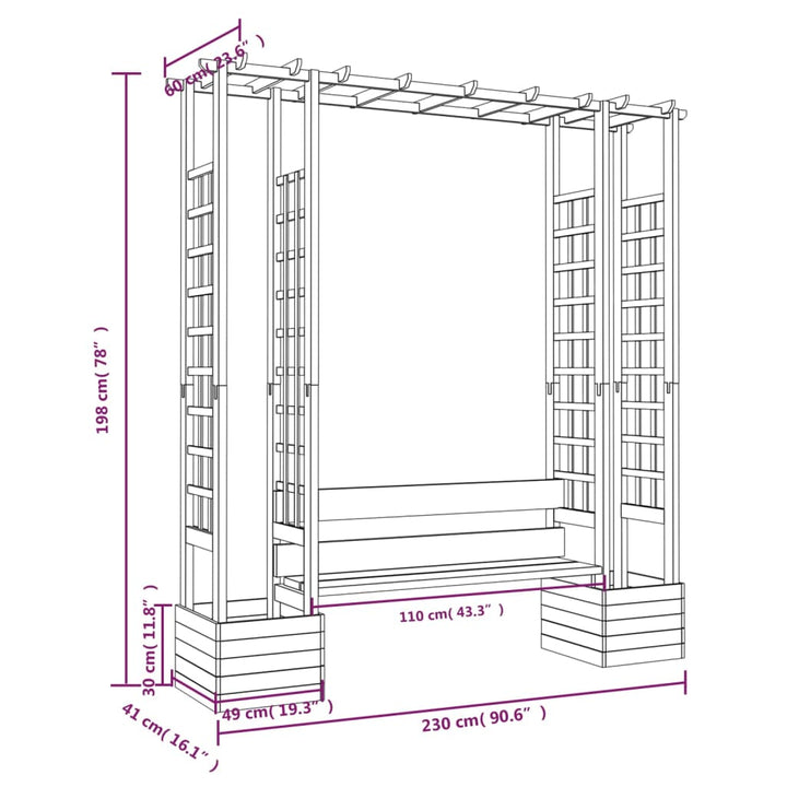 Pergola met bank en plantenbakken geïmpregneerd grenenhout - Griffin Retail