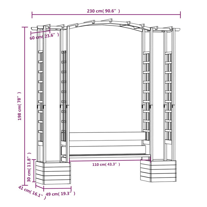 Pergola met bank en plantenbakken geïmpregneerd grenenhout - Griffin Retail