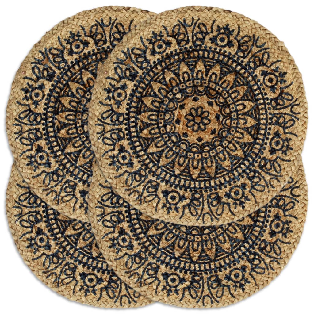 Placemats 4 st rond 38 cm jute donkerblauw - Griffin Retail