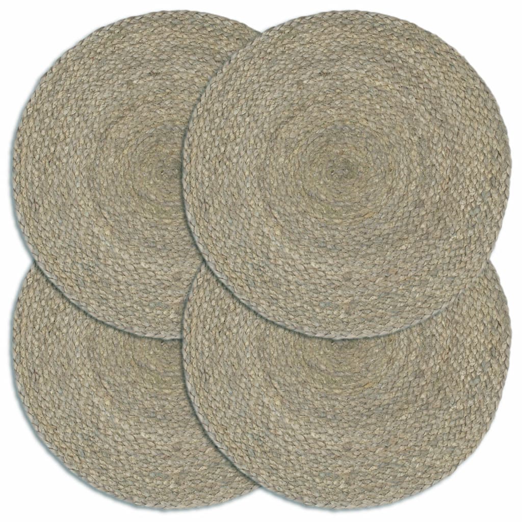 Placemats 4 st rond 38 cm jute effen grijs - Griffin Retail