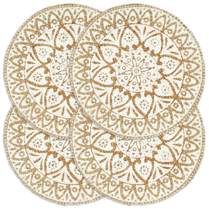 Placemats 4 st rond 38 cm jute wit - Griffin Retail