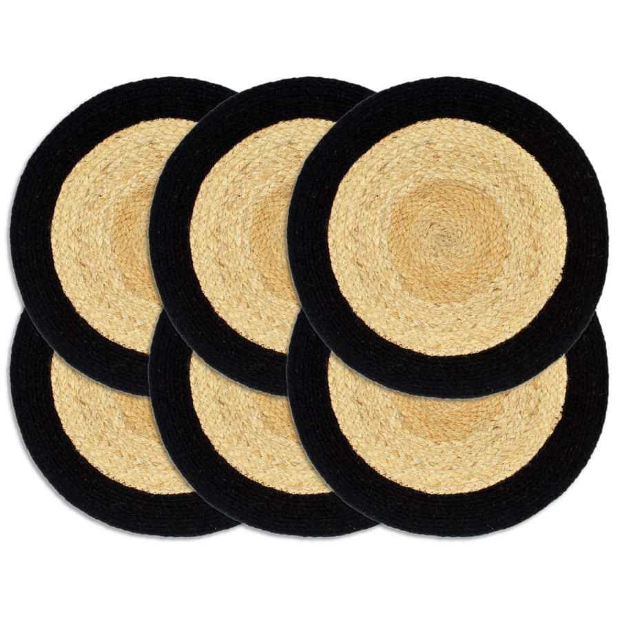 Placemats 6 st 38 cm jute en katoen natuurlijk en zwart - Griffin Retail