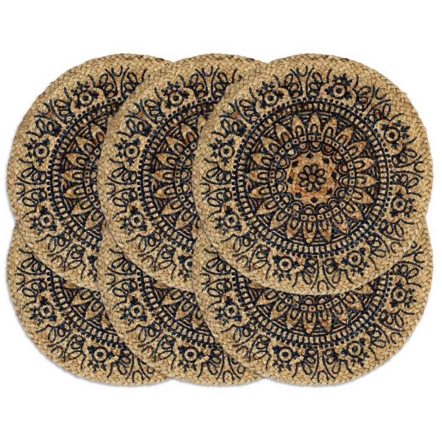 Placemats 6 st rond 38 cm jute donkerblauw - Griffin Retail