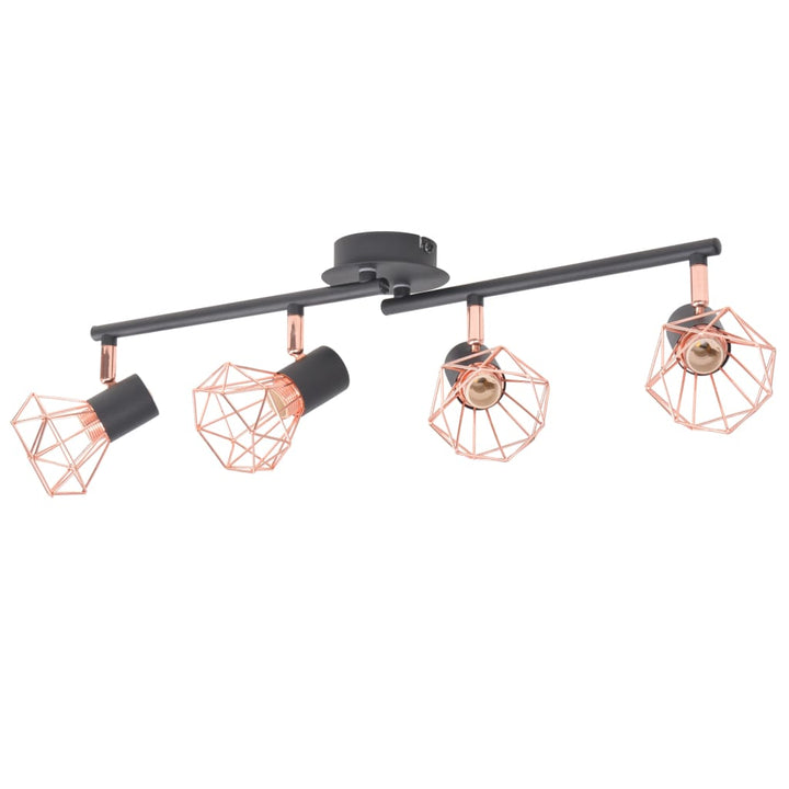 Plafondlamp met 4 spotlights E14 zwart en koper - Griffin Retail