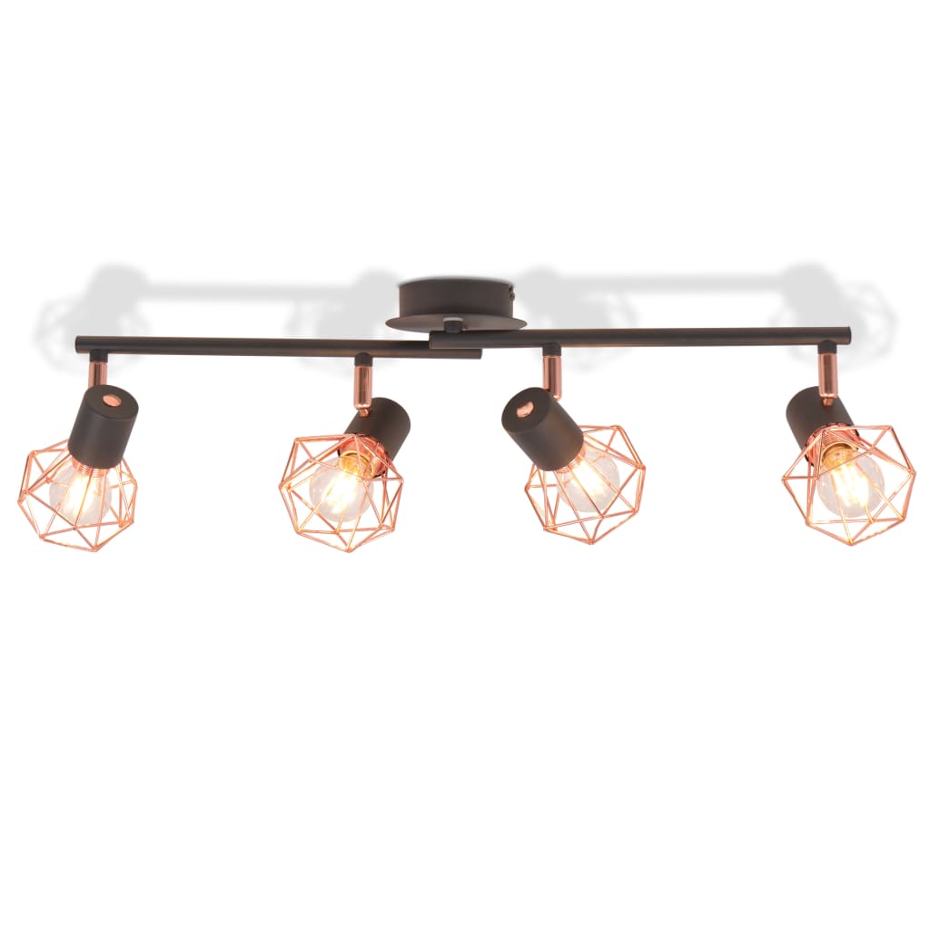 Plafondlamp met 4 spotlights E14 zwart en koper - Griffin Retail