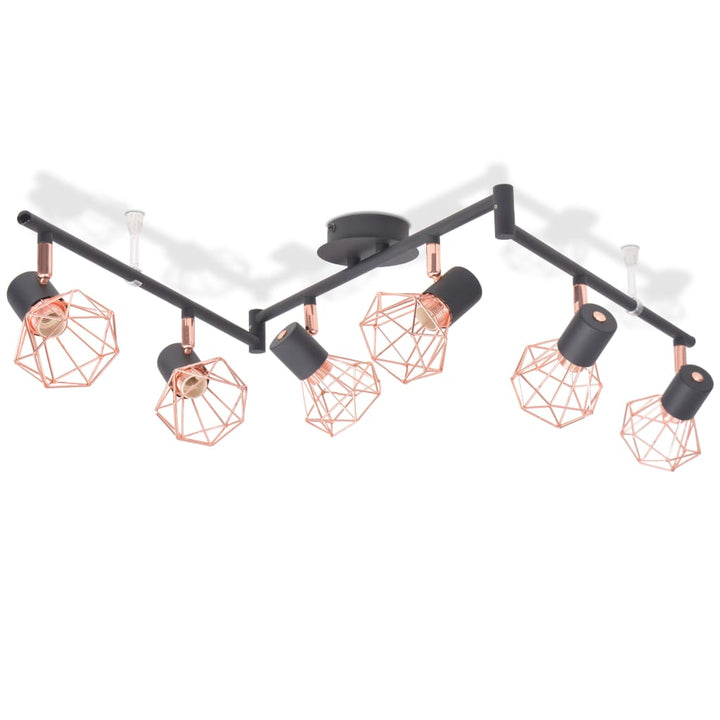 Plafondlamp met 6 spotlights E14 zwart en koper - Griffin Retail