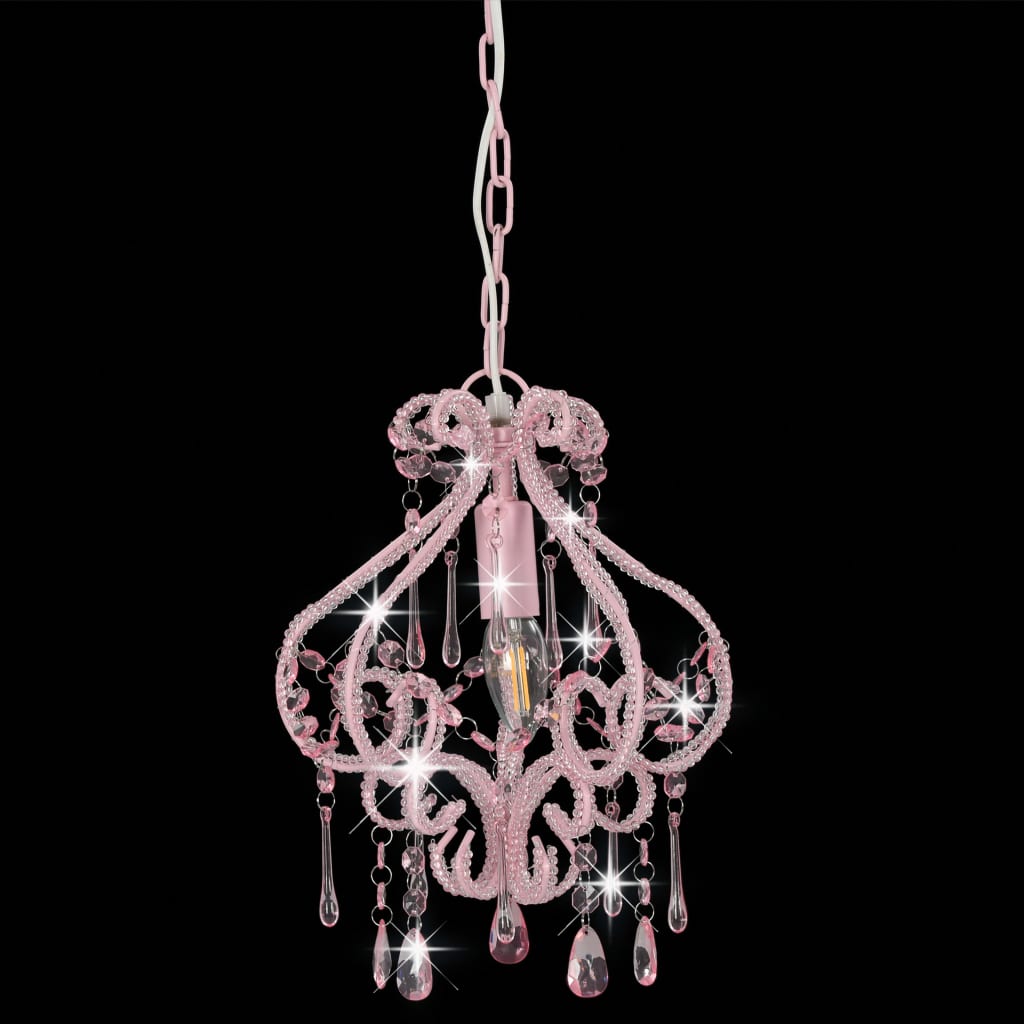 Plafondlamp met kralen rond E14 roze - Griffin Retail