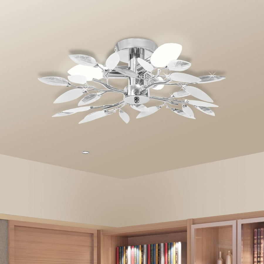 Plafondlamp met kristal bladeren 3xE14 acryl wit en transparant - Griffin Retail