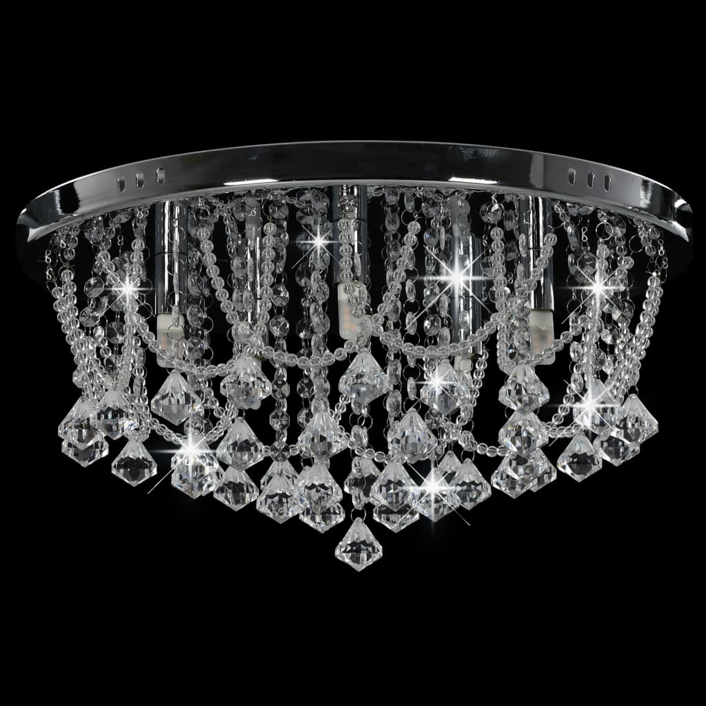 Plafondlamp met kristallen kralen rond 4xG9 zilverkleurig - Griffin Retail