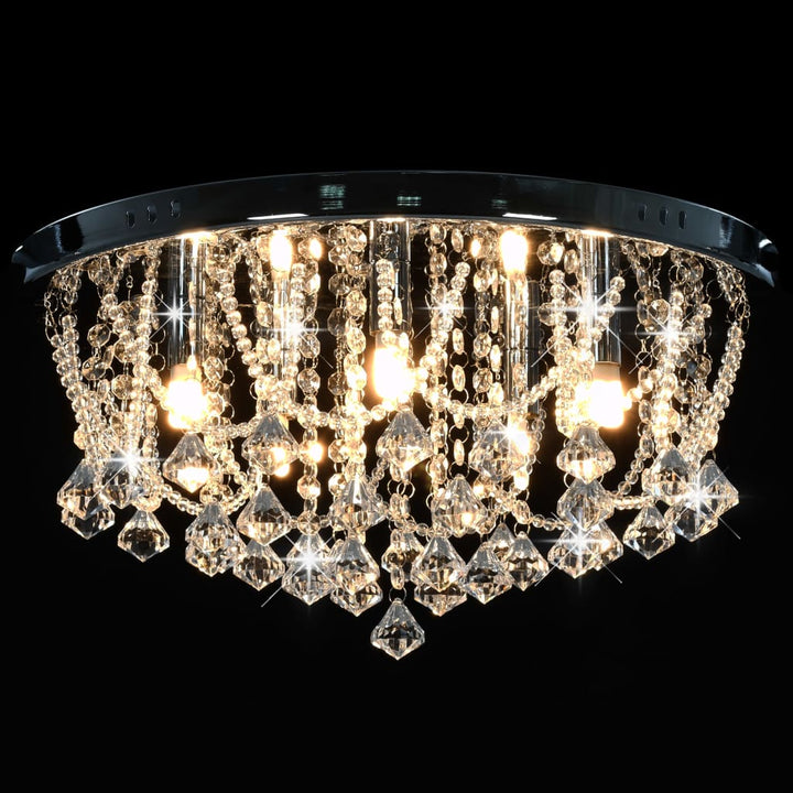 Plafondlamp met kristallen kralen rond 4xG9 zilverkleurig - Griffin Retail
