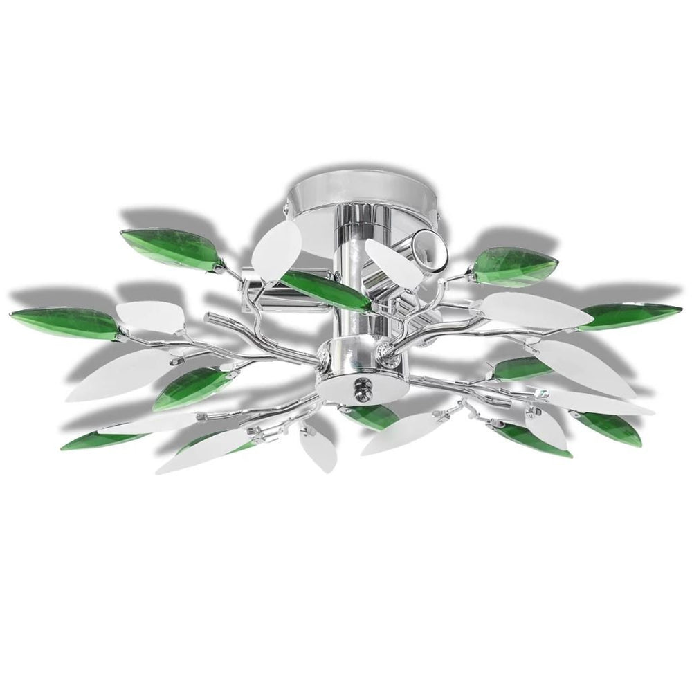 Plafondlamp witte en groene acryl kristal bladeren 3xE14 - Griffin Retail