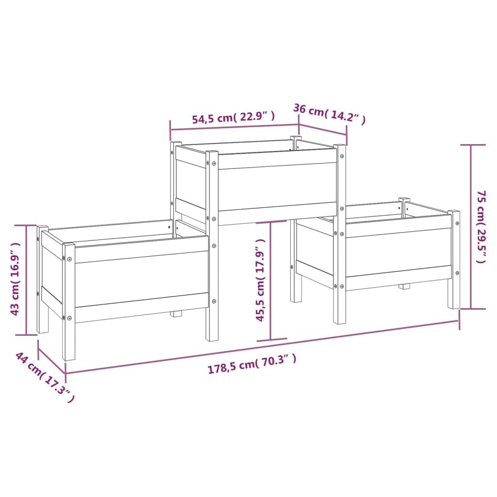 Plantenbak 178,5x44x75 cm massief grenenhout - Griffin Retail