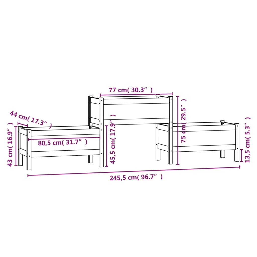 Plantenbak 245,5x44x75 cm massief grenenhout grijs - Griffin Retail