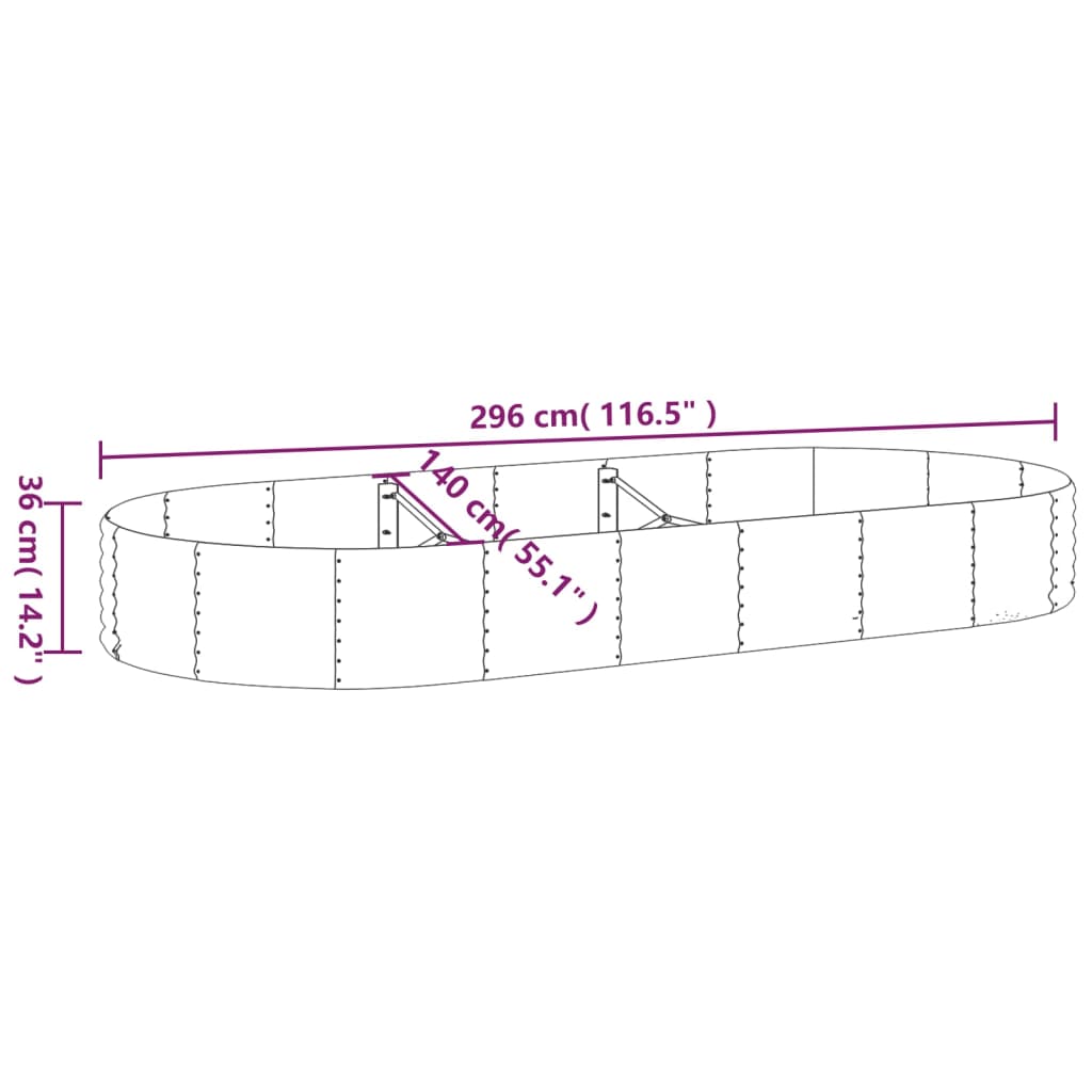 Plantenbak 296x140x36 cm gepoedercoat staal zilverkleurig - Griffin Retail