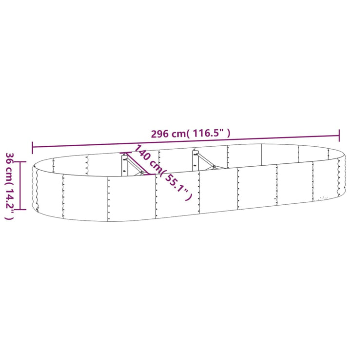 Plantenbak 296x140x36 cm gepoedercoat staal zilverkleurig - Griffin Retail