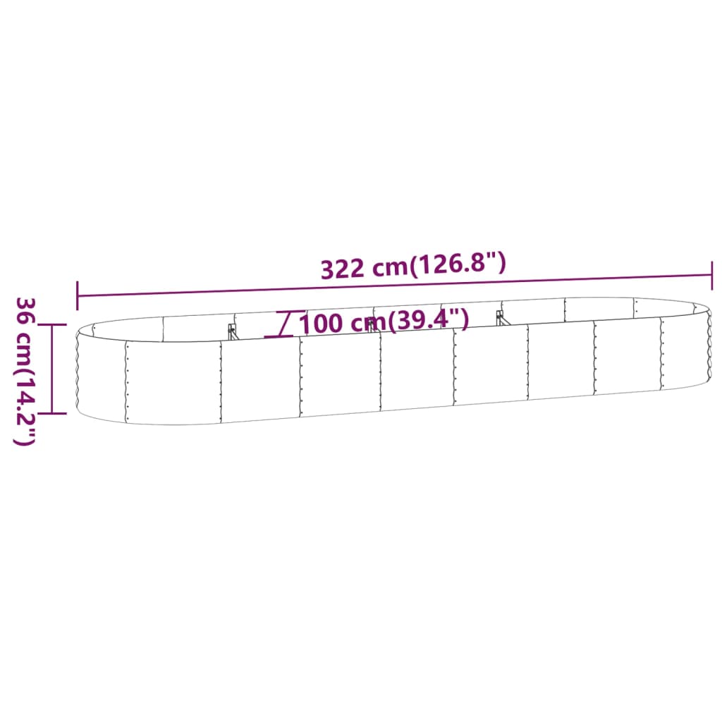 Plantenbak 322x100x36 cm gepoedercoat staal zilverkleurig - Griffin Retail