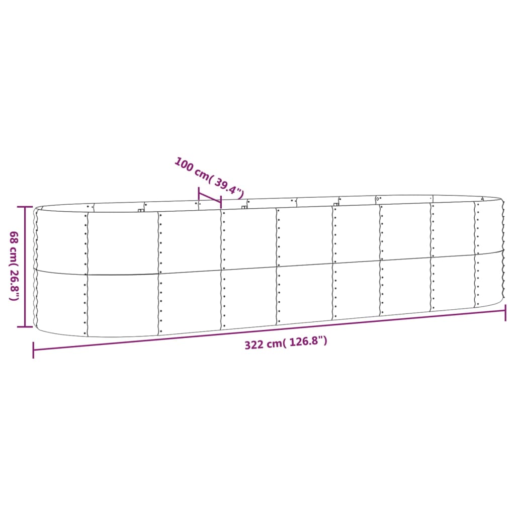 Plantenbak 322x100x68 cm gepoedercoat staal grijs - Griffin Retail