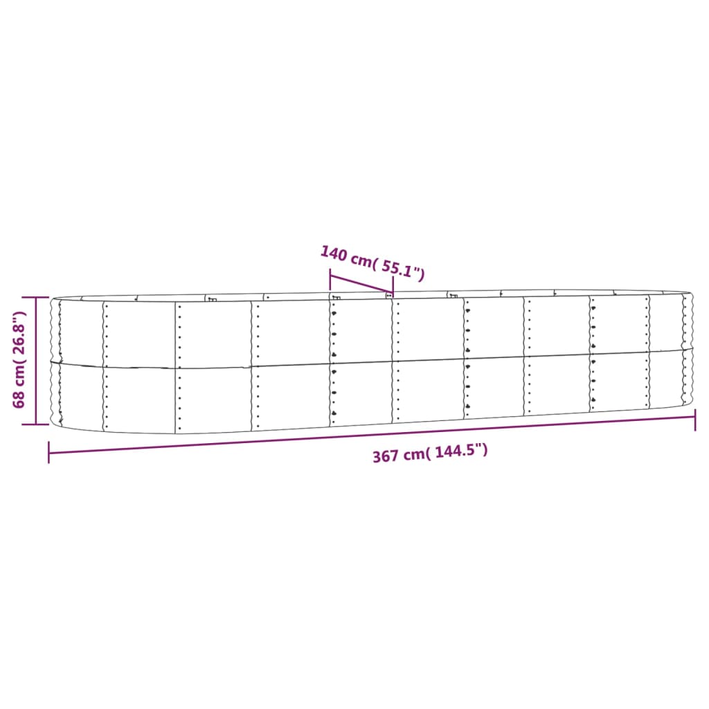 Plantenbak 367x140x68 cm gepoedercoat staal zilverkleurig - Griffin Retail