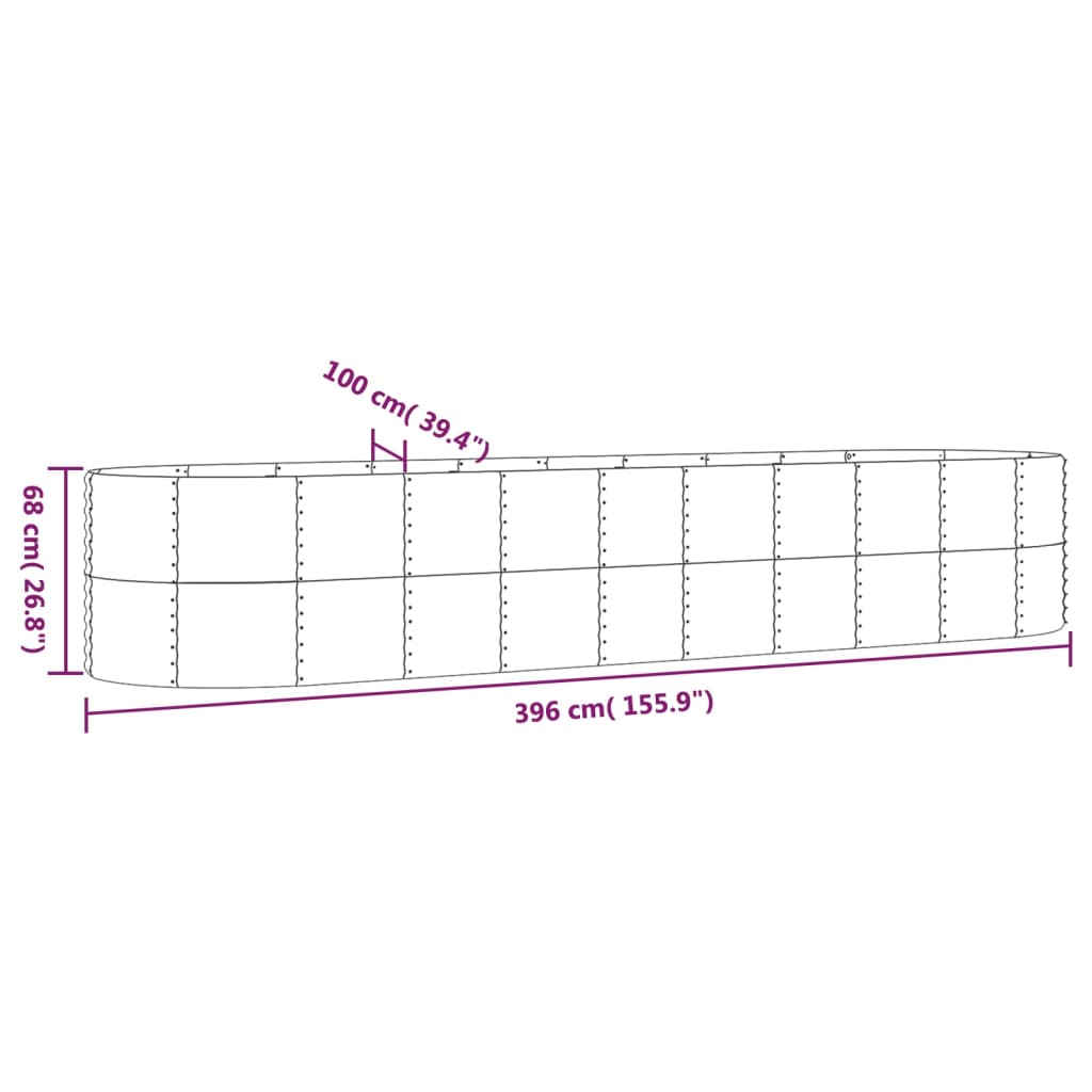 Plantenbak 396x100x68 cm gepoedercoat staal zilverkleurig - Griffin Retail