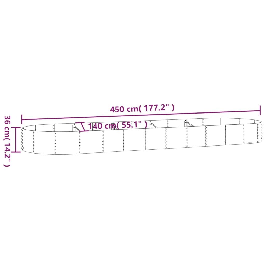 Plantenbak 450x140x36 cm gepoedercoat staal grijs - Griffin Retail