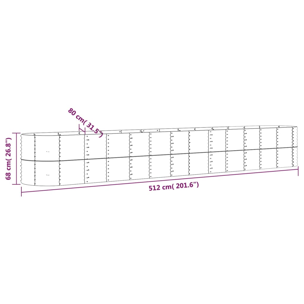 Plantenbak 512x80x68 cm gepoedercoat staal zilverkleurig - Griffin Retail