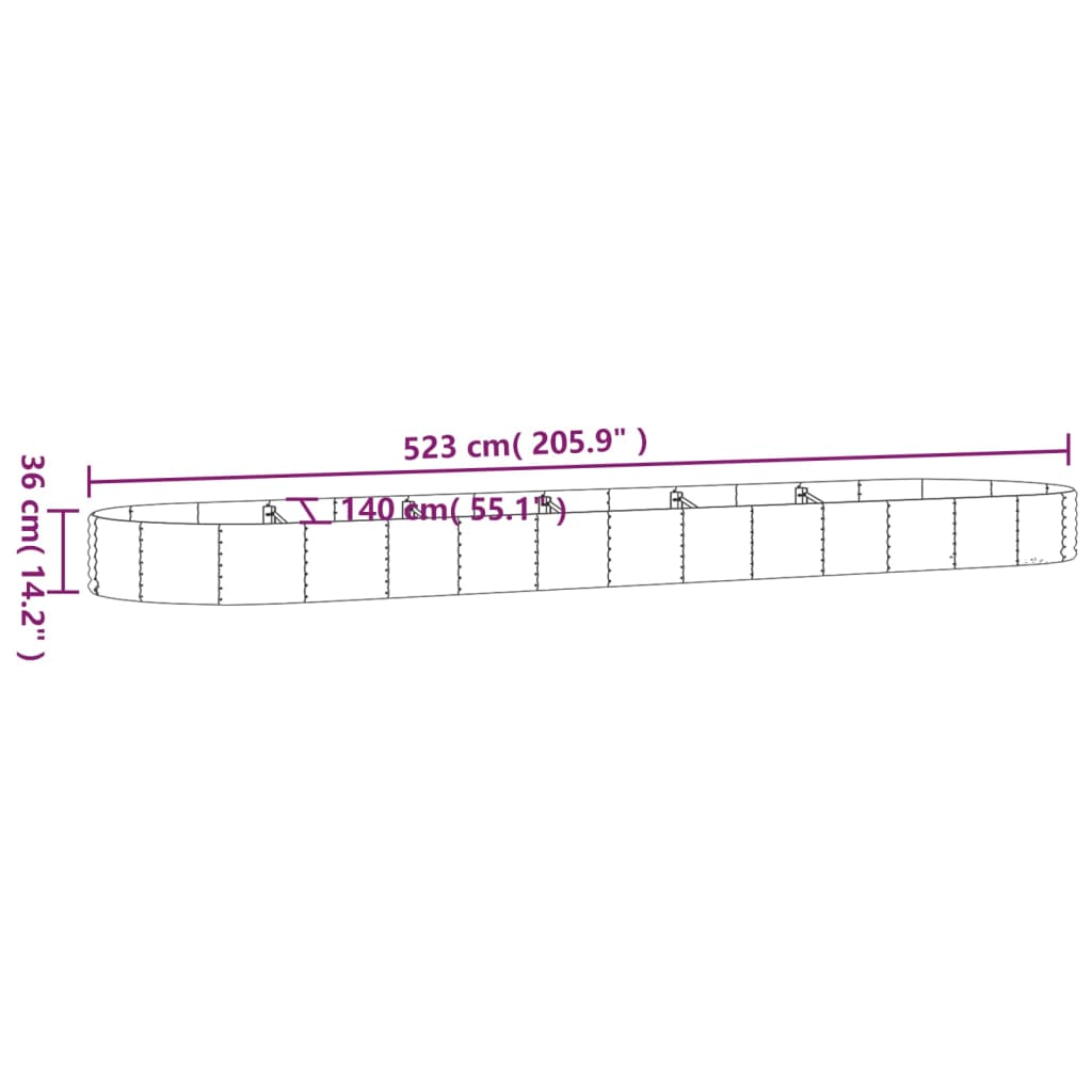 Plantenbak 523x140x36 cm gepoedercoat staal grijs - Griffin Retail