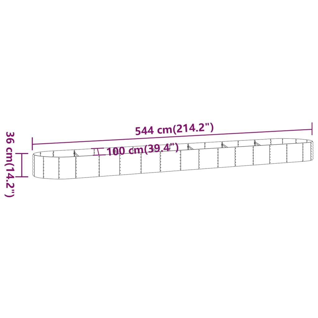 Plantenbak 544x100x36 cm gepoedercoat staal antracietkleurig - Griffin Retail