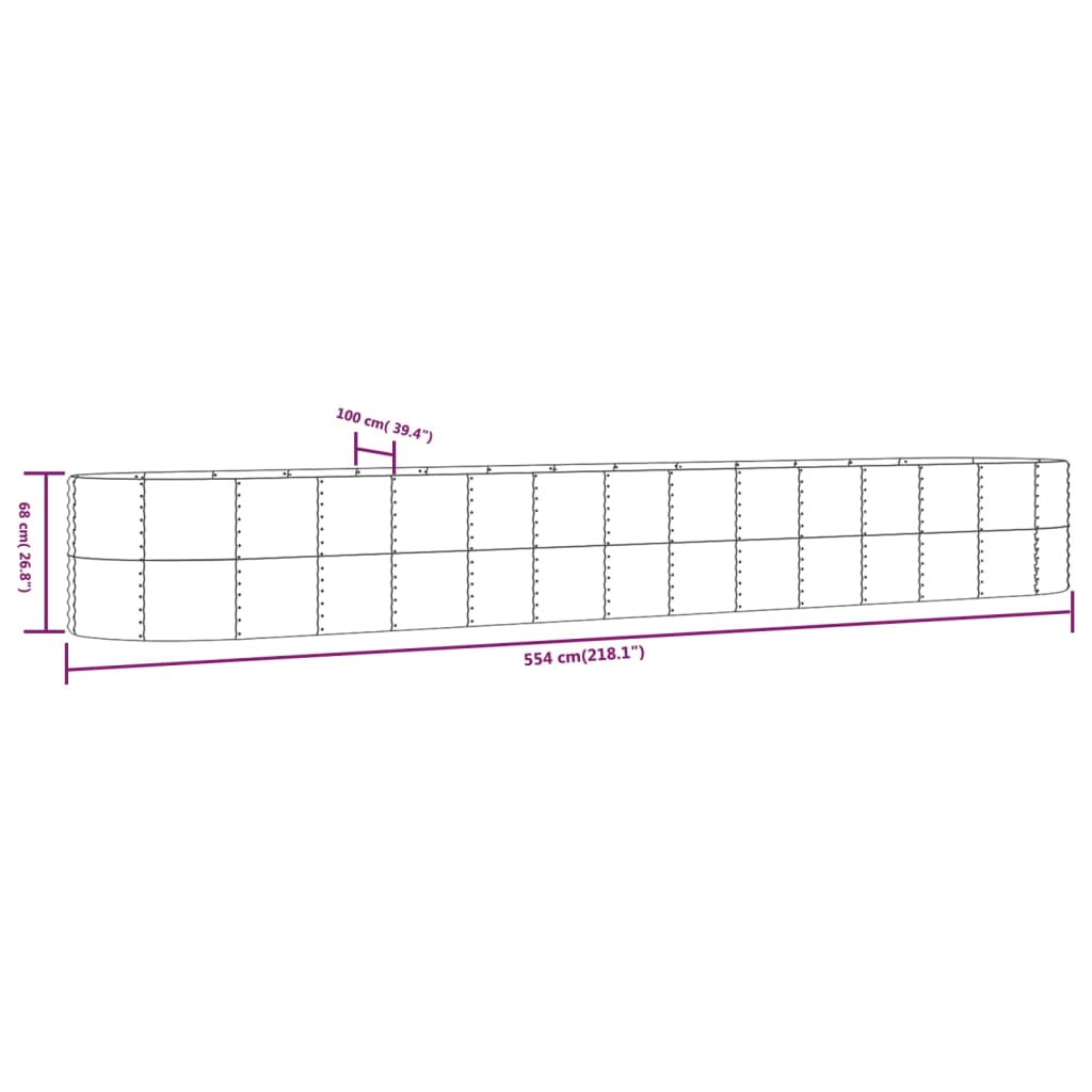 Plantenbak 554x100x68 cm gepoedercoat staal zilverkleurig - Griffin Retail