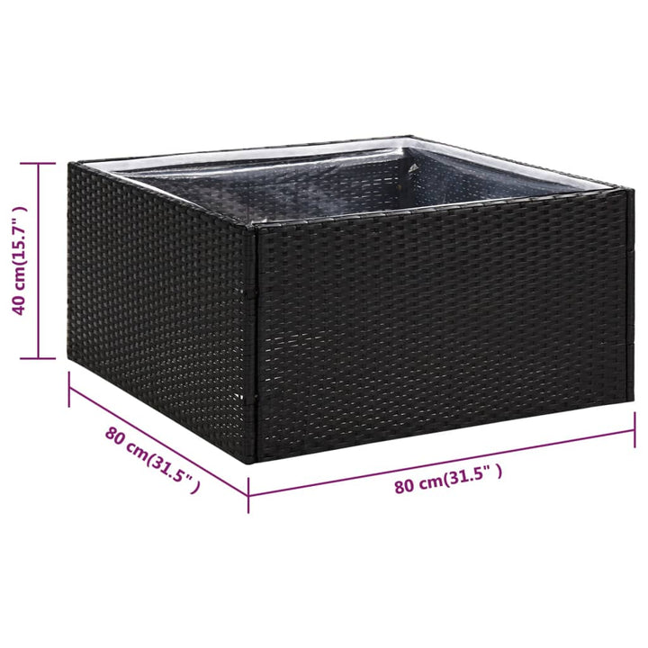 Plantenbak 80x80x40 cm poly rattan zwart - Griffin Retail