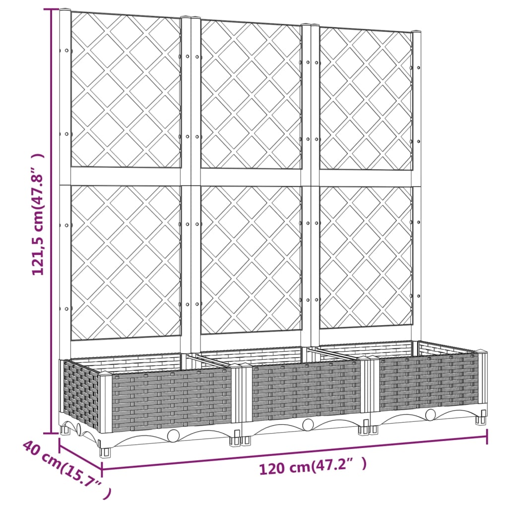 Plantenbak met latwerk 120x40x121,5 cm polypropeen donkergrijs - Griffin Retail