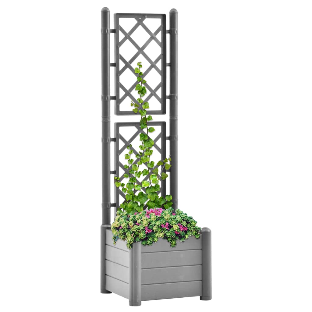 Plantenbak met latwerk 43x43x142 cm PP steengrijs - Griffin Retail