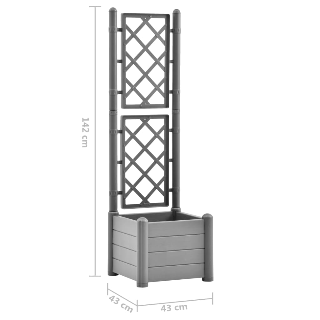 Plantenbak met latwerk 43x43x142 cm PP steengrijs - Griffin Retail