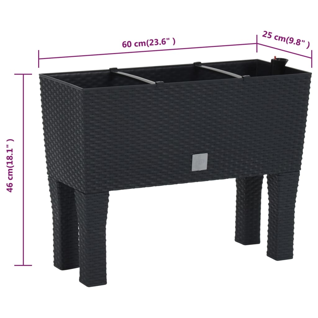 Plantenbak verhoogd 60x25x46 cm PP rattan antracietkleurig - Griffin Retail