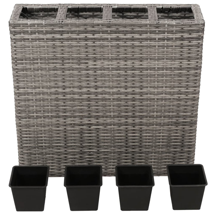 Plantenbak verhoogd met 4 potten 2 st poly rattan grijs - Griffin Retail