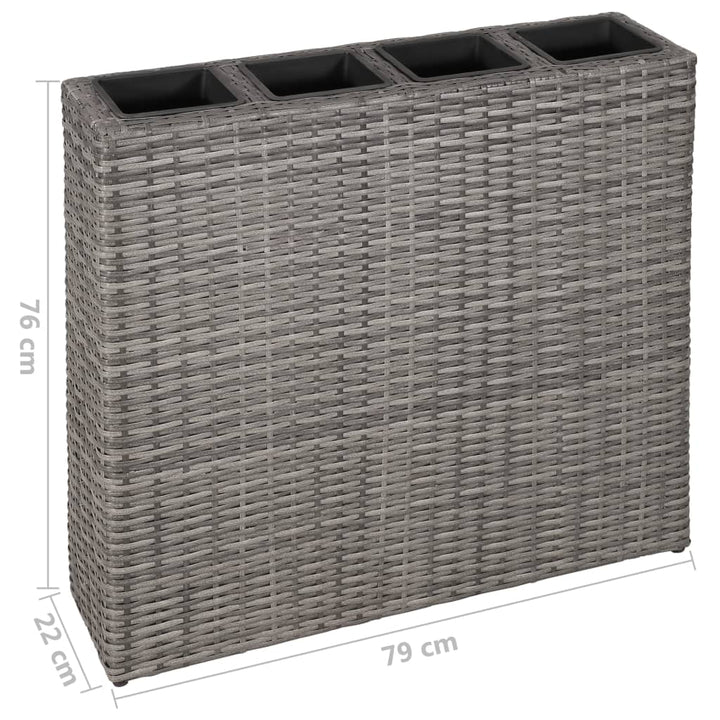 Plantenbak verhoogd met 4 potten 2 st poly rattan grijs - Griffin Retail