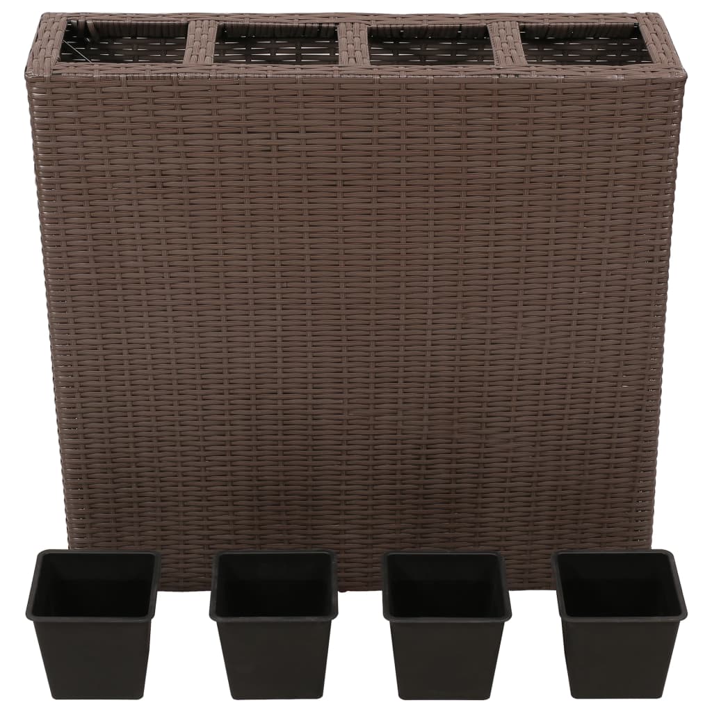 Plantenbak verhoogd met 4 potten poly rattan bruin - Griffin Retail