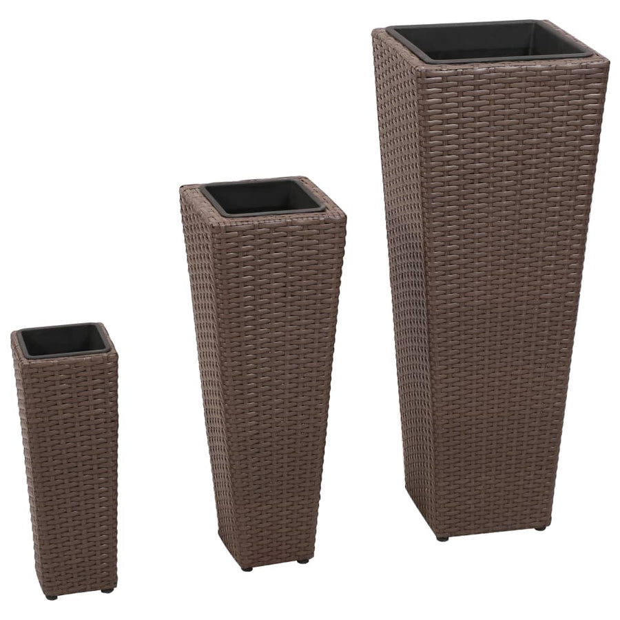 Plantenbakken verhoogd 3 st poly rattan bruin - Griffin Retail