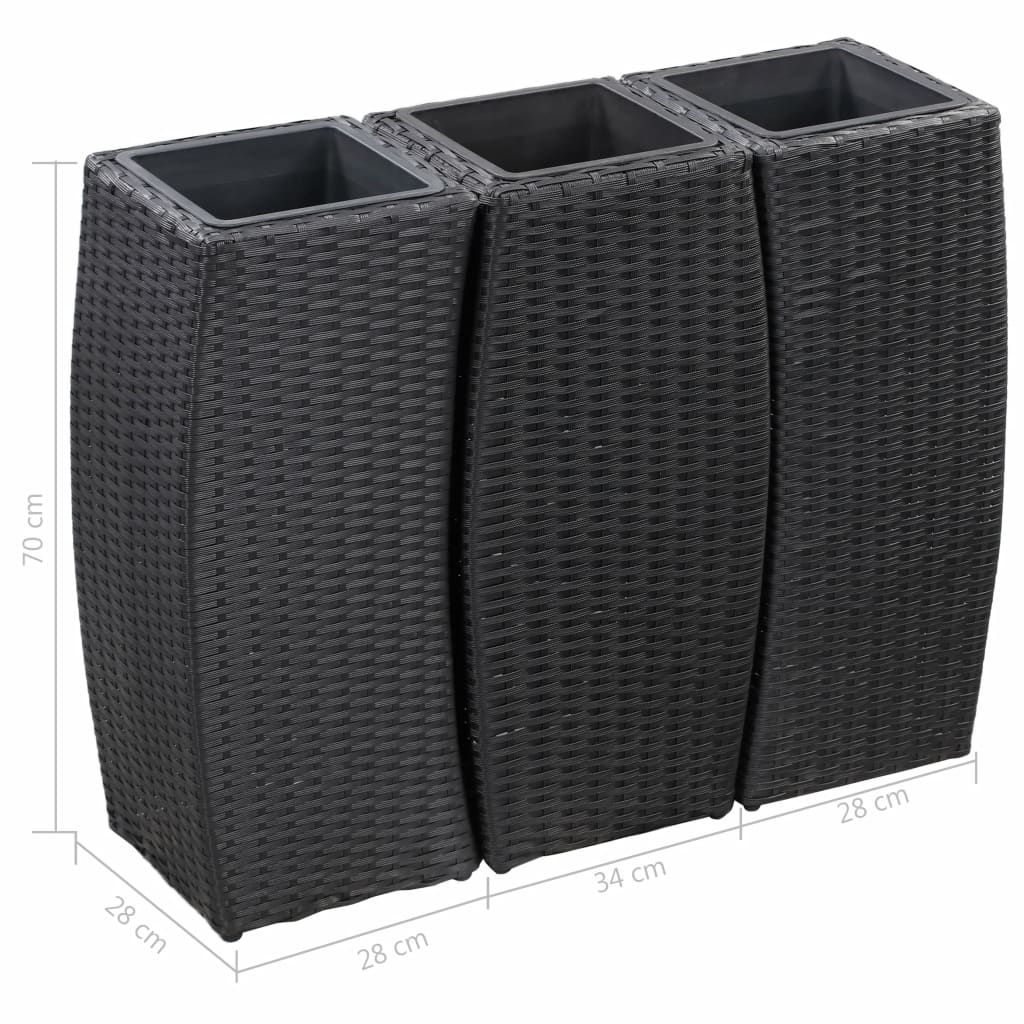 Plantenbakken verhoogd 3 st poly rattan zwart - Griffin Retail