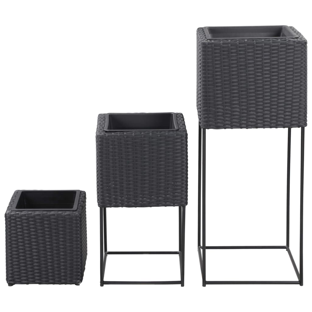 Plantenbakken verhoogd 3 st poly rattan zwart - Griffin Retail